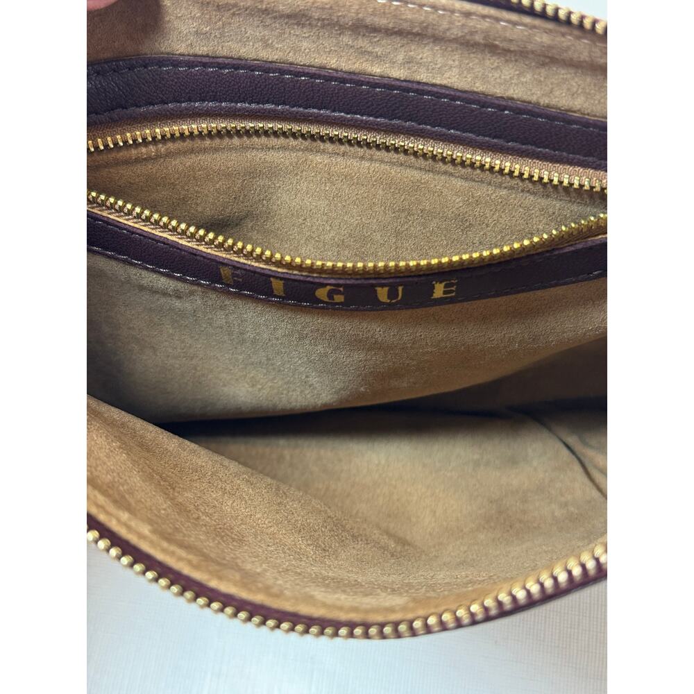 Figue Burgundy Leather Clutch Handbag Gold Tassel Logo With Dust Bag - Picture 7 of 9